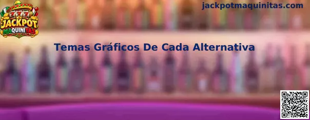Representación visual de los temas gráficos de las maquinitas, con diferentes ambientaciones artísticas y símbolos de juegos virtuales